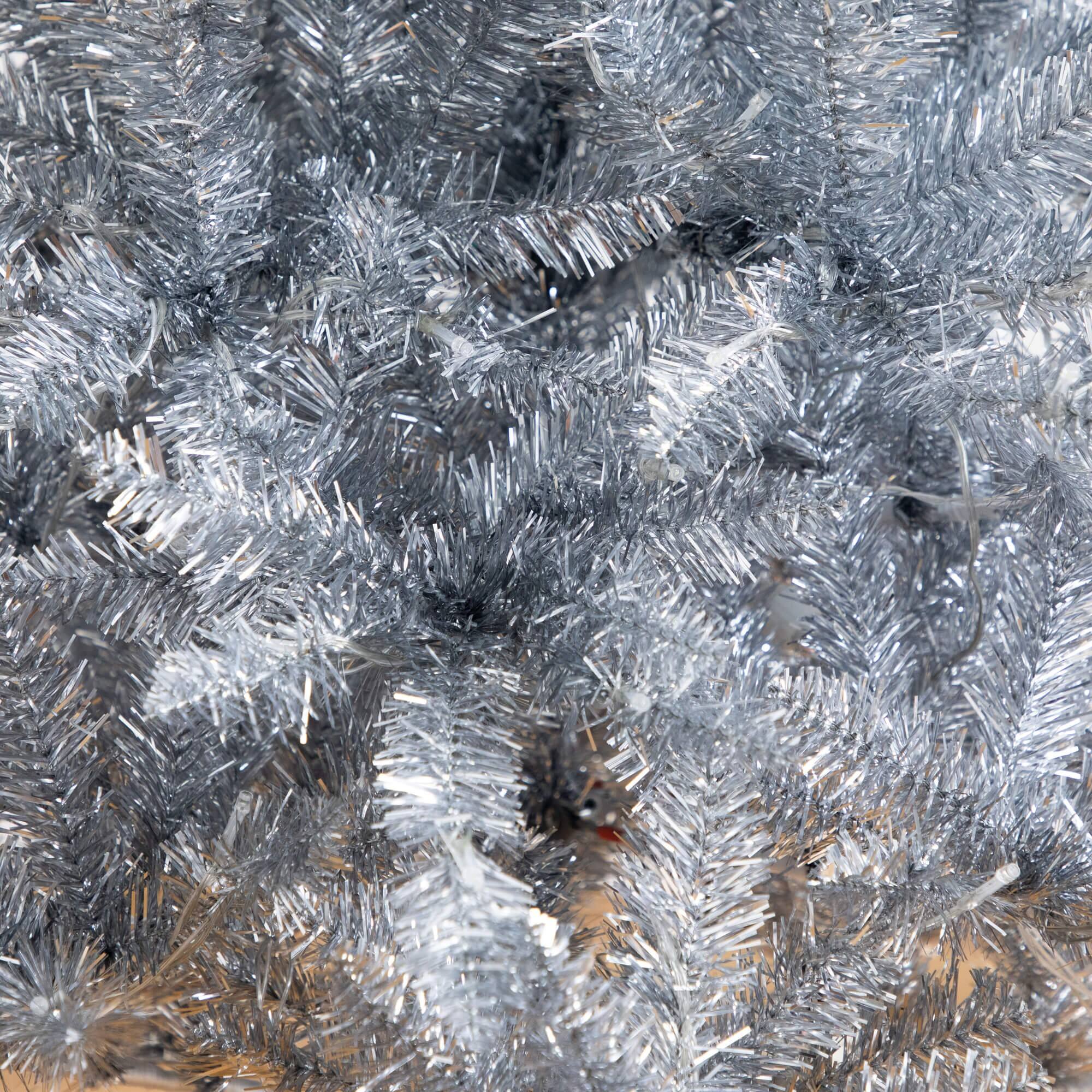 6ft. Pre-Lit Silver Tinsel Artificial Christmas Tree, Cool White Lights